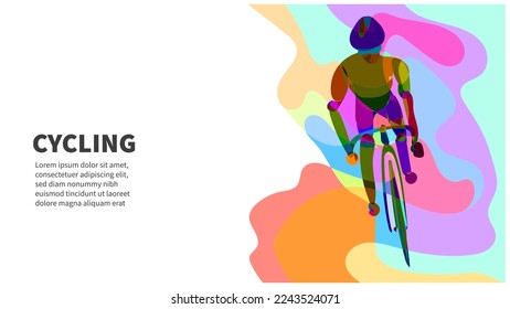 cycling Colorful abstract geometric and fluid banner template. cyclist climb  pose abstract for marketing promotion material. vector illustration