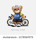 cycling crew slogan with bear doll cyclist vector illustration