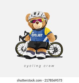 slogan de la tripulación ciclista con ilustración vectorial de la muñeca de oso