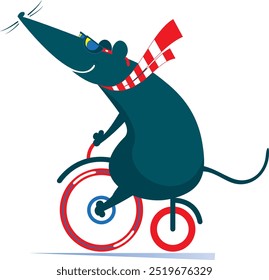 Cycling. Cute opossum, rat or mouse rides a bicycle. 
Cartoon cute opossum, rat or mouse rides a bicycle. Isolated on white background
