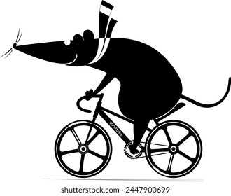 Radfahren. Nette Ratte oder Maus fährt Fahrrad.
Cartoon niedliche Ratte oder Maus fährt ein Fahrrad. Schwarz auf weißer Illustration
