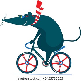 Radfahren. Nette Ratte oder Maus fährt Fahrrad.
Cartoon niedliche Ratte oder Maus fährt ein Fahrrad. Isoliert auf weißem Hintergrund 
