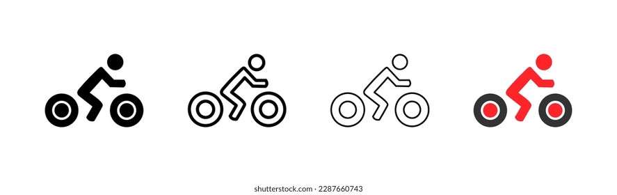 Cycling. Different styles, colored, cyclist. Vector icons.