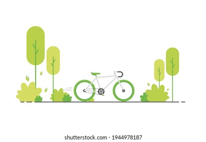 Cycling in ecologically clean nature outside the city. Bicycle in nature. World Car Free Day. Green. Flat design. Eps 10