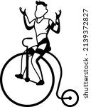 Cycling Entertainer Vector Icon Design, Circus characters Symbol, Carnival performer Sign, Festival troupe Stock, Retro Front Big Wheel Bicycle illustration, Man Riding Penny Farthing Concept