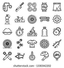 Cycling equipment icons set. Outline set of cycling equipment vector icons for web design isolated on white background