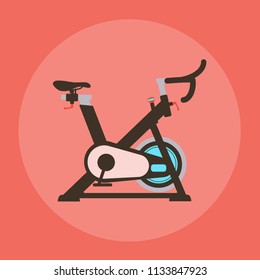 Cycling exercise machine, exercise bike, logo icon, on a pink background. Cycle Studio. Vector illustration