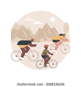 Cycling experiences abstract concept vector illustration. Cycling in nature experiences, family bike ride, best bicycle trails, rental service, city tour, indoors velodrome abstract metaphor.