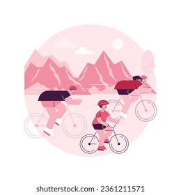 Cycling experiences abstract concept vector illustration. Cycling in nature experiences, family bike ride, best bicycle trails, rental service, city tour, indoors velodrome abstract metaphor.