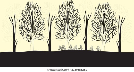 Cycling in the forest vector illustration