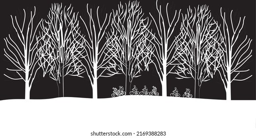 Cycling in the forest vector illustration