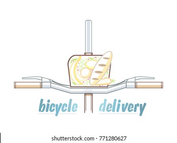 Cycling fruit delivery. Vector illustration in vintage flat design.