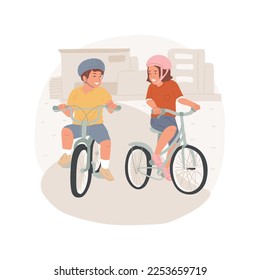 Cycling fun isolated cartoon vector illustration. Group of smiling kids riding bicycles and having fun together, happy childhood, active lifestyle, physical activity vector cartoon.