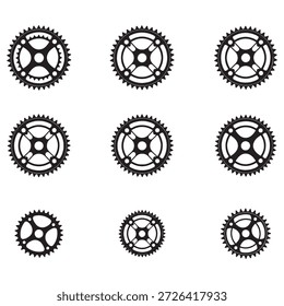 Cycling Gear Components Grid  Black And  Gray Crankset Icons