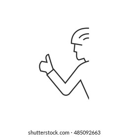 Cycling gesture icon in thin outline style. Sport race rider thumb up say thank you