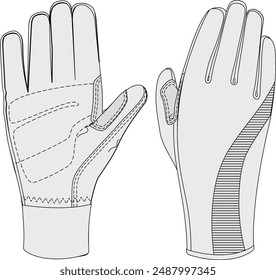 Cycling gloves flat sketch vector illustration technical cad drawing sportswear accessory design template