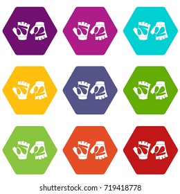 Cycling gloves icon set many color hexahedron isolated on white vector illustration