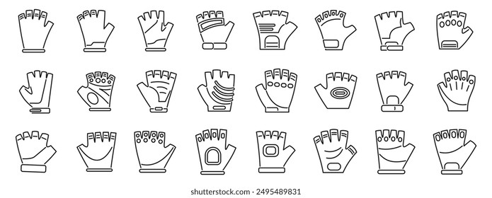 Conjunto de iconos de Guantes de Ciclismo. Colección de iconos de guantes sin dedos que representan diversos diseños y niveles de protección adecuados para una amplia gama de actividades