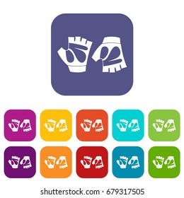 Cycling gloves icons set vector illustration in flat style In colors red, blue, green and other