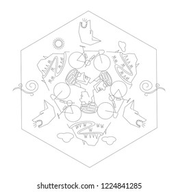cycling group ride theme line art vectoral illustration.