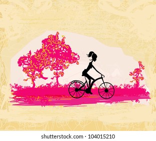 Cycling Grunge Poster with silhouette Girl