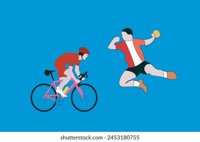 ilustración deportiva de ciclismo y balonmano