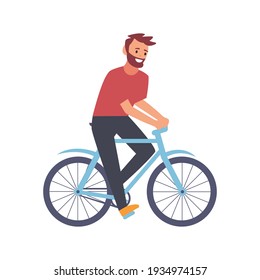 Ciclismo, vistas laterales felices. Ilustración vectorial aislada en fondo blanco.