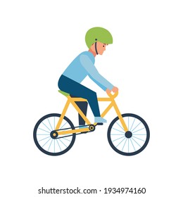 Cycling, happy side view. Vector illustration isolated on white background.