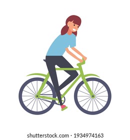 Cycling, happy side view. Vector illustration isolated on white background.