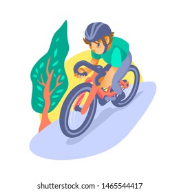 Cycling for Health in Nature in Flat Vector Illustration