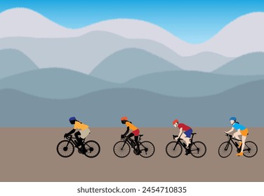 Cycling for health in nature with friends Black silhouette vector Healthy lifestyle concept vector illustration riding a bicycle