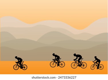 Cycling for health in nature with friends Black silhouette vector Healthy lifestyle concept vector illustration riding a bicycle