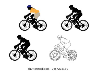 cycling for health silhouette Healthy lifestyle concept vector illustration riding a bicycle