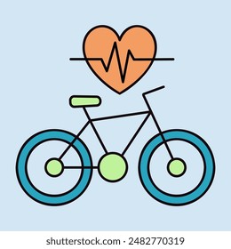 Cycling heartbeat vector icon. Sport is health sign. Graph symbol for fitness and weight loss web site and apps design, logo, app, UI