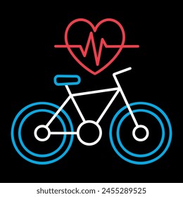 Cycling heartbeat vector on black background icon. Sport is health sign. Graph symbol for fitness and weight loss web site and apps design, logo, app, UI