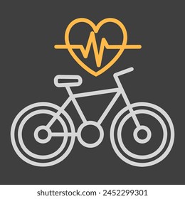 Cycling heartbeat vector on dark background icon. Sport is health sign. Graph symbol for fitness and weight loss web site and apps design, logo, app, UI