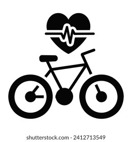 Cycling heartbeat vector solid icon. Sport is health sign. Graph symbol for fitness and weight loss web site and apps design, logo, app, UI