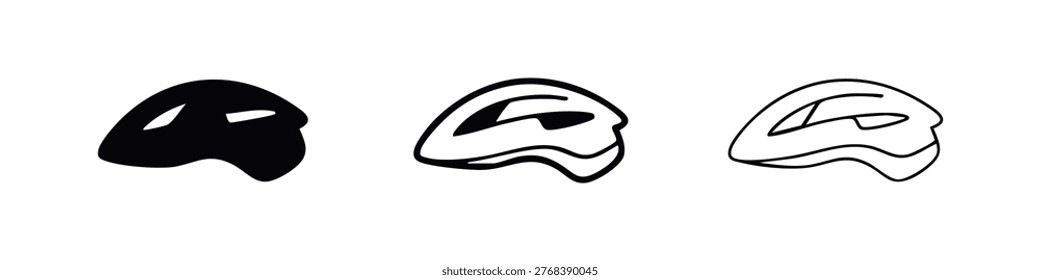 Cycling Helmet Icon Set. Bicycle Safety Headgear Symbol. Sport Protective Gear Vector.