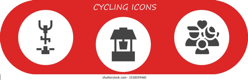 cycling icon set. 3 filled cycling icons.  Simple modern icons about  - Stationary bike, Well, Wellness