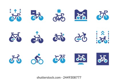 Cycling icon set. Duotone color. Vector illustration. Containing bike, bicycle, bikelane, deliverybike, cycling.