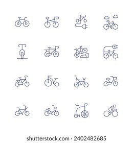 Cycling icon set. Thin line icon. Editable stroke. Containing bike, bicycle, tricycle, cycle, cycling.