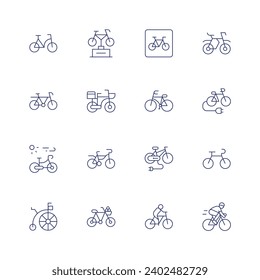 Symbol-Set für Fahrradfahren. Dünne Linie Symbol. Bearbeitbarer Strich. Mit Fahrrad, Preis, Fahrrad, Elektrofahrrad, Radfahren, Rad.