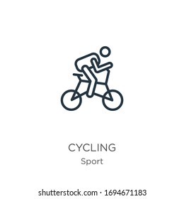 Icono de ciclismo. Icono de contorno lineal delgado aislado en fondo blanco de la colección deportiva. Signo vectorial de línea, símbolo para web y móvil