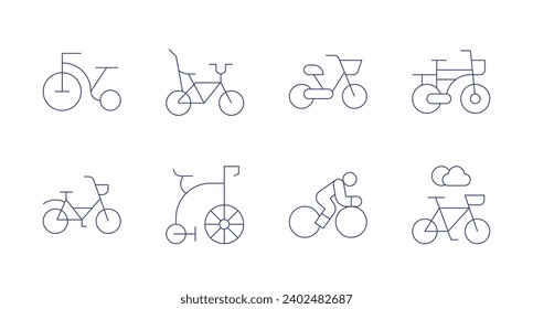 Cycling icons. Editable stroke. Containing bicycle, tricycle, bike, cycle, cycling.