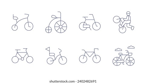 Cycling icons. Editable stroke. Containing tricycle, bicycle, biking, bike, bmx.