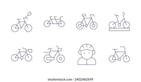 Cycling icons. Editable stroke. Containing bicycle, bike, cycle, cyclist.