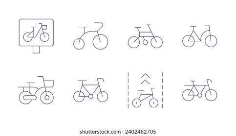 Cycling icons. Editable stroke. Containing bike, bike lane, bicycle, electric bicycle.