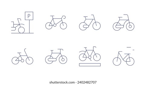 Cycling icons. Editable stroke. Containing bicycle, bike, bike lane.