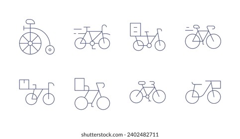 Iconos de ciclismo. Trazo editable. Conteniendo bicicleta, bicicleta, bicicleta de reparto, bicicleta.