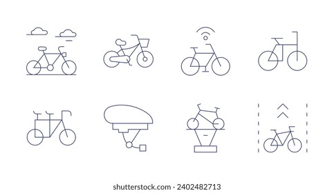 Iconos de ciclismo. Trazo editable. Conteniendo bicicleta, tándem, bicicleta, casco para bicicleta, ciclismo, carril para bicicletas.